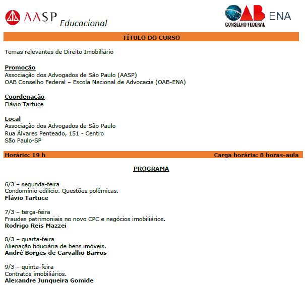 Curso AASP – Temas Relevantes de Direito Imobiliário