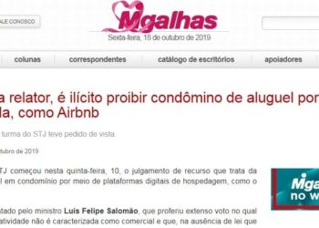STJ: Para relator, é ilícito proibir condômino de aluguel por temporada, como Airbnb