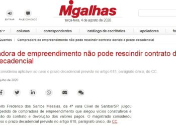 Compradora de empreendimento não pode rescindir contrato devido a prazo decadencial