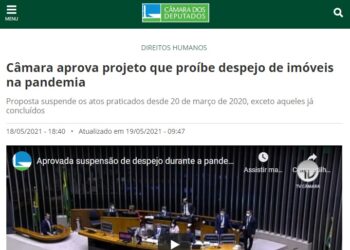 Câmara aprova projeto que proíbe despejo de imóveis na pandemia